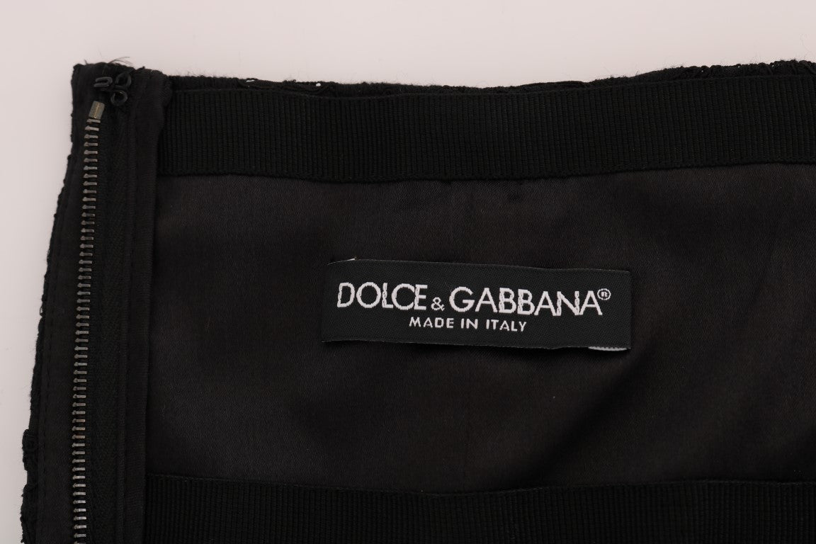 Dolce &amp; Gabbana Jupe trapèze noire en dentelle à découpes florales