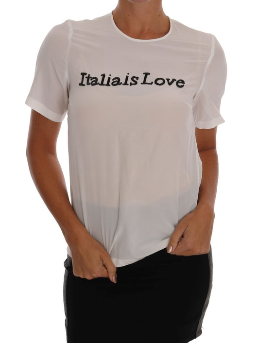 Dolce &amp; Gabbana T-shirt chemisier en soie blanche ITALIA IS LOVE