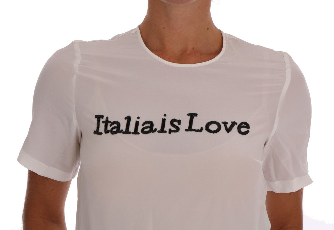 Dolce &amp; Gabbana T-shirt chemisier en soie blanche ITALIA IS LOVE