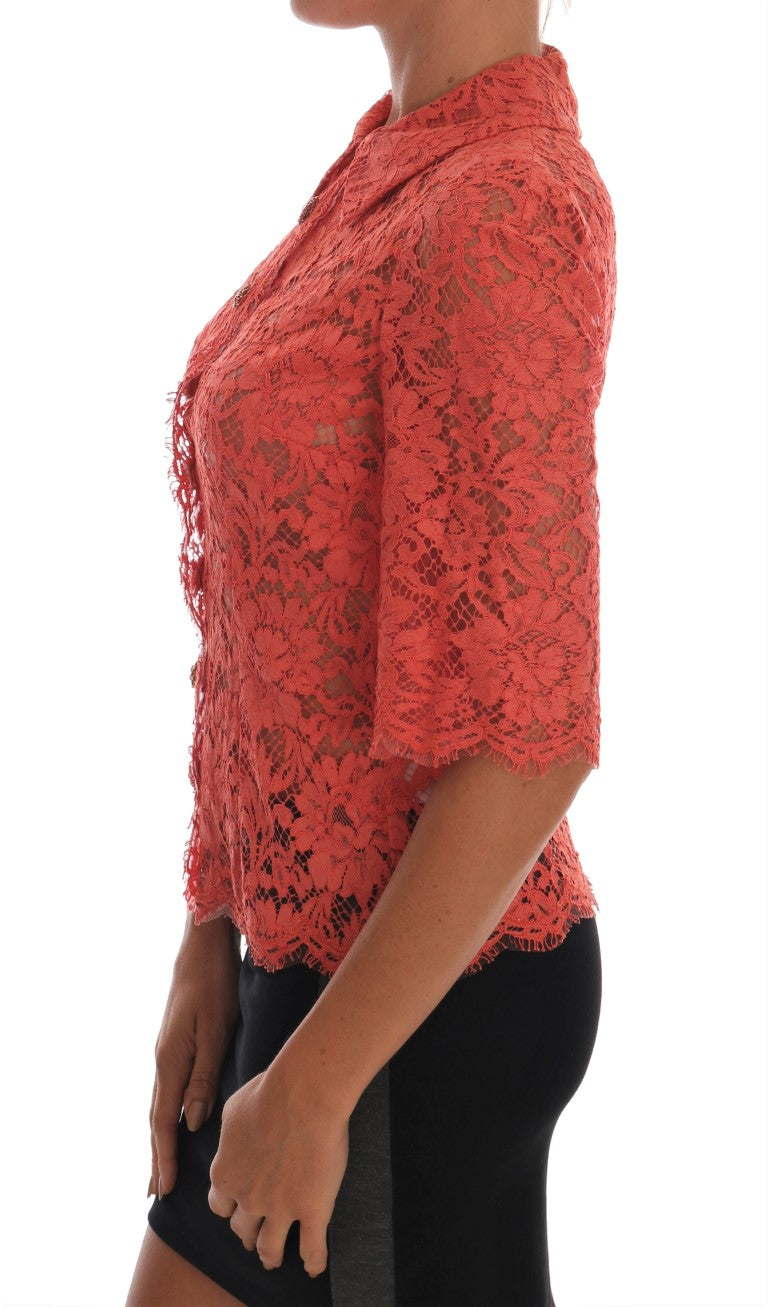 Dolce &amp; Gabbana Blouse en dentelle florale avec boutons en cristal orange