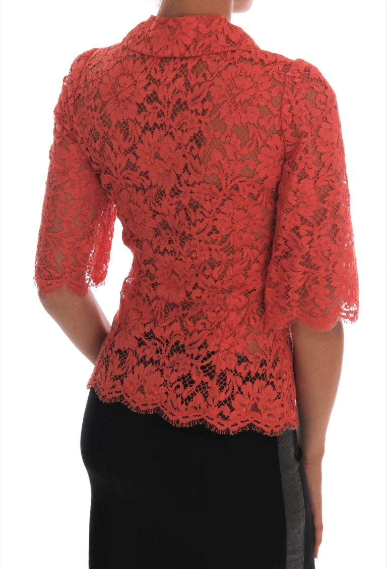 Dolce &amp; Gabbana Blouse en dentelle florale avec boutons en cristal orange