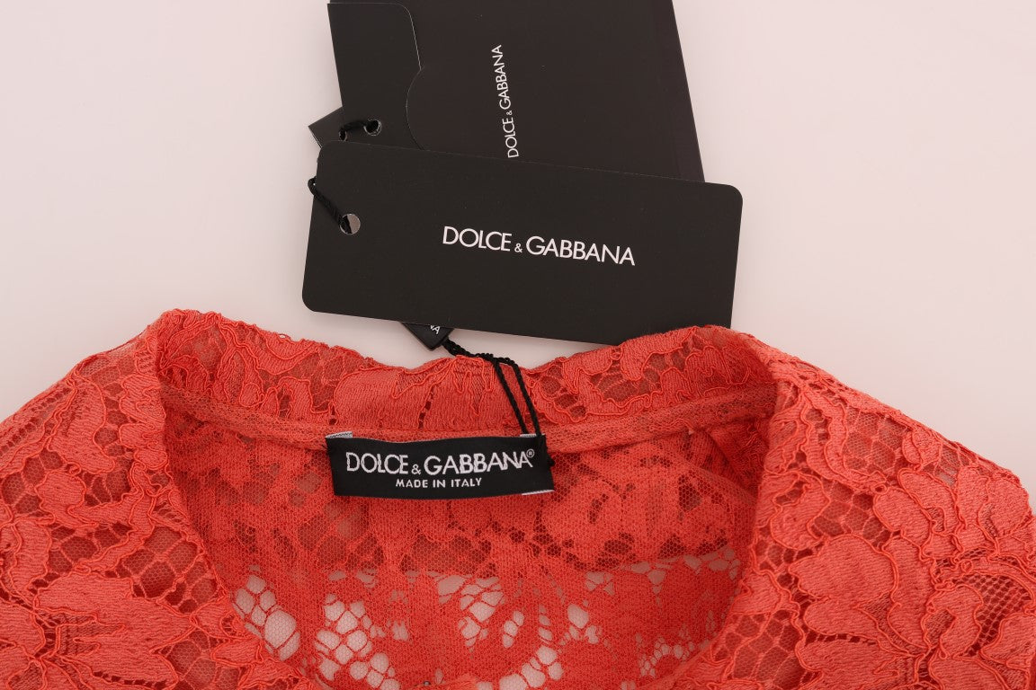 Dolce &amp; Gabbana Blouse en dentelle florale avec boutons en cristal orange