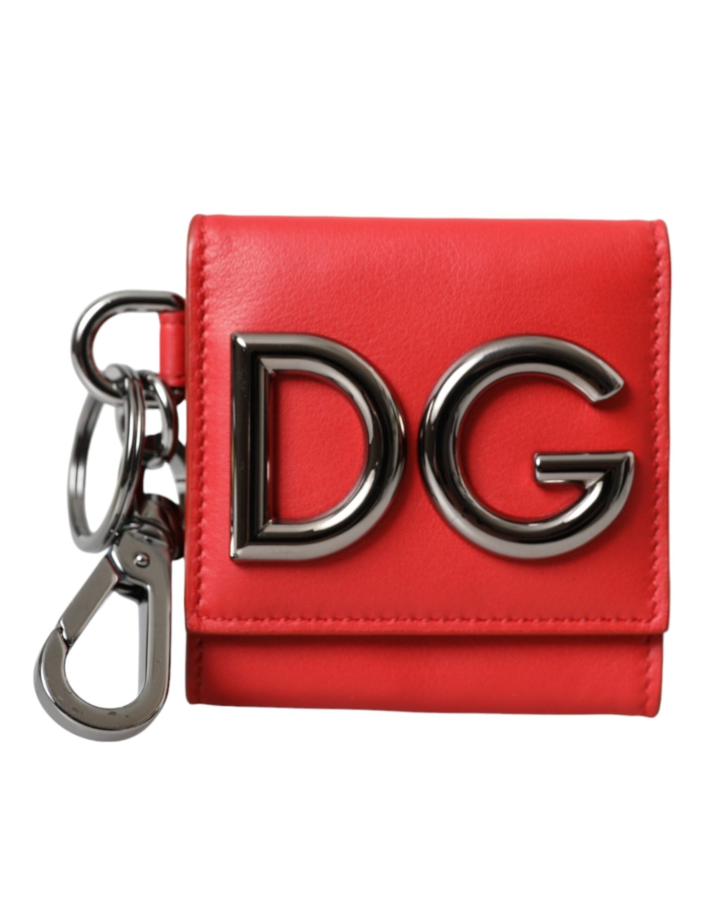 Dolce & Gabbana Red Calfskin Leather DG Logo Keyring Coin Purse Wallet