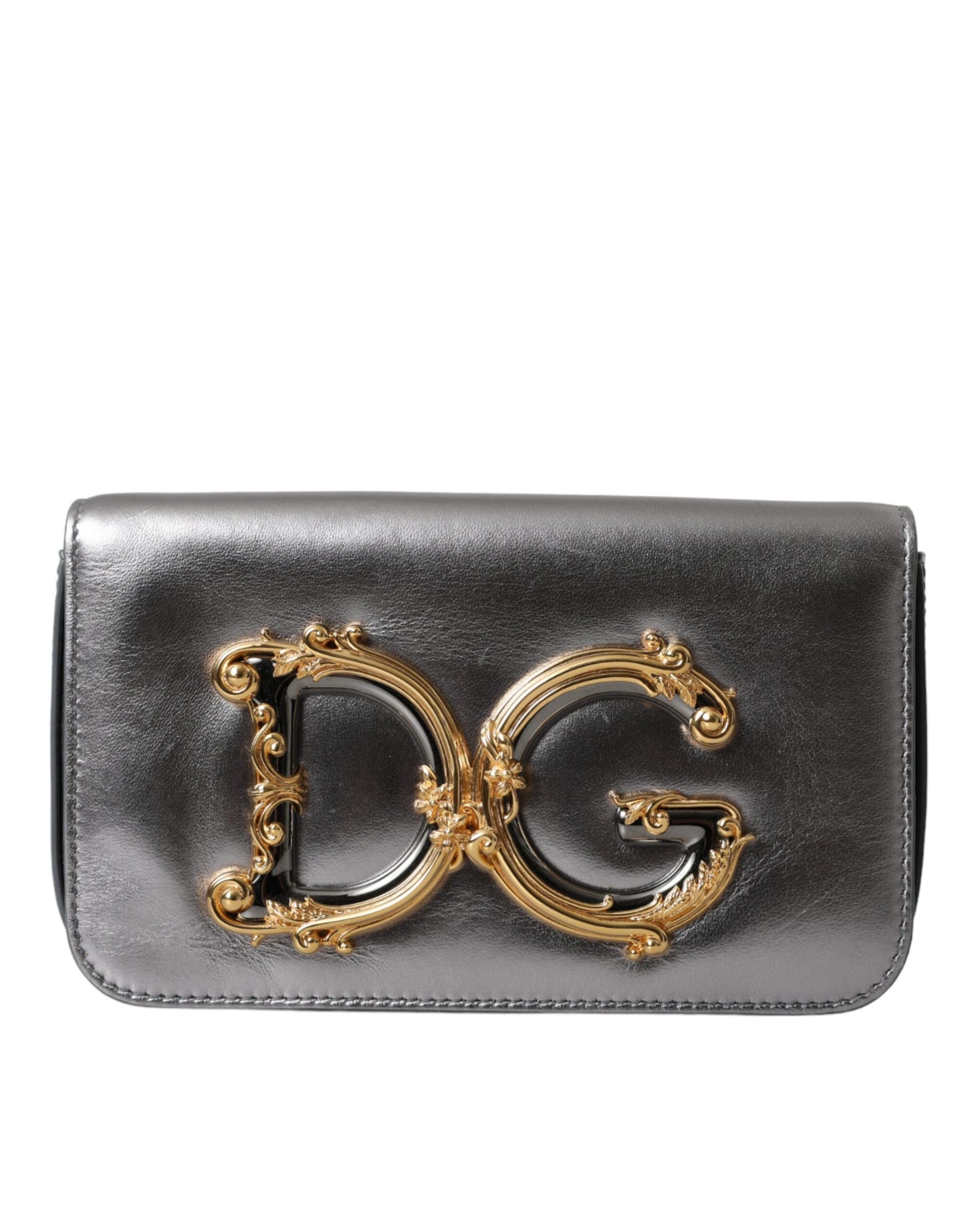 Dolce & Gabbana Metallic Silver Leather DG Girls Napa Shoulder Bag