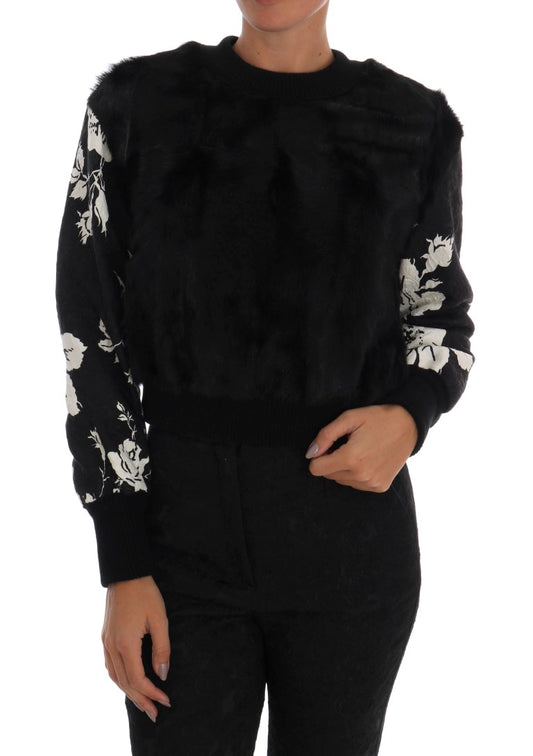 Dolce &amp; Gabbana Pull zippé en brocart floral en fourrure noire