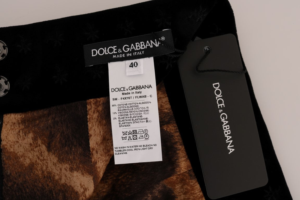 Dolce &amp; Gabbana Jupe crayon en velours baroque vert foncé