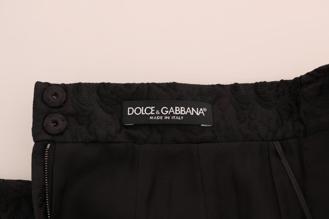 Dolce &amp; Gabbana Jupe trapèze en soie jacquard florale noire