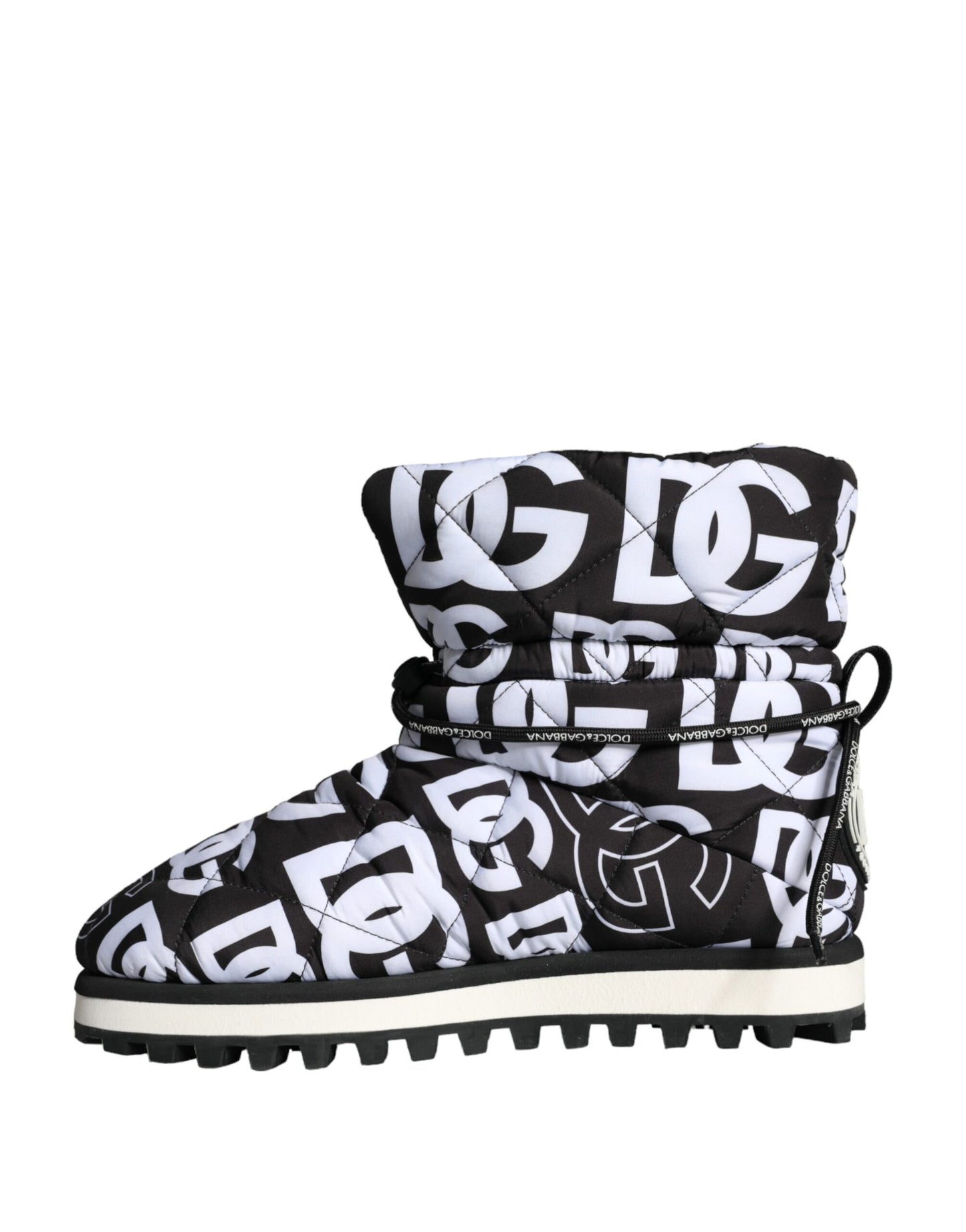 Dolce & Gabbana Black Logo Nylon Padded Mid Calf Boots Shoes