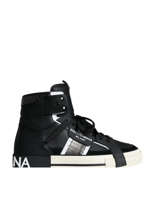 Dolce & Gabbana Black White Lace Up High Top Sneakers Shoes