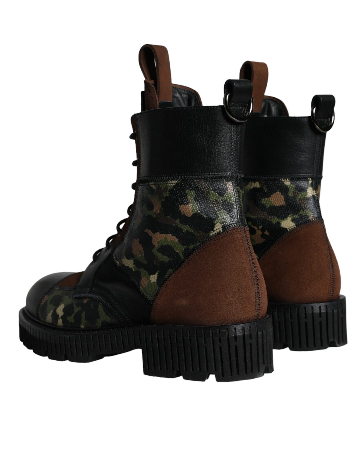 Dolce & Gabbana Brown Suede Camouflage Leather Combat Boots Shoes