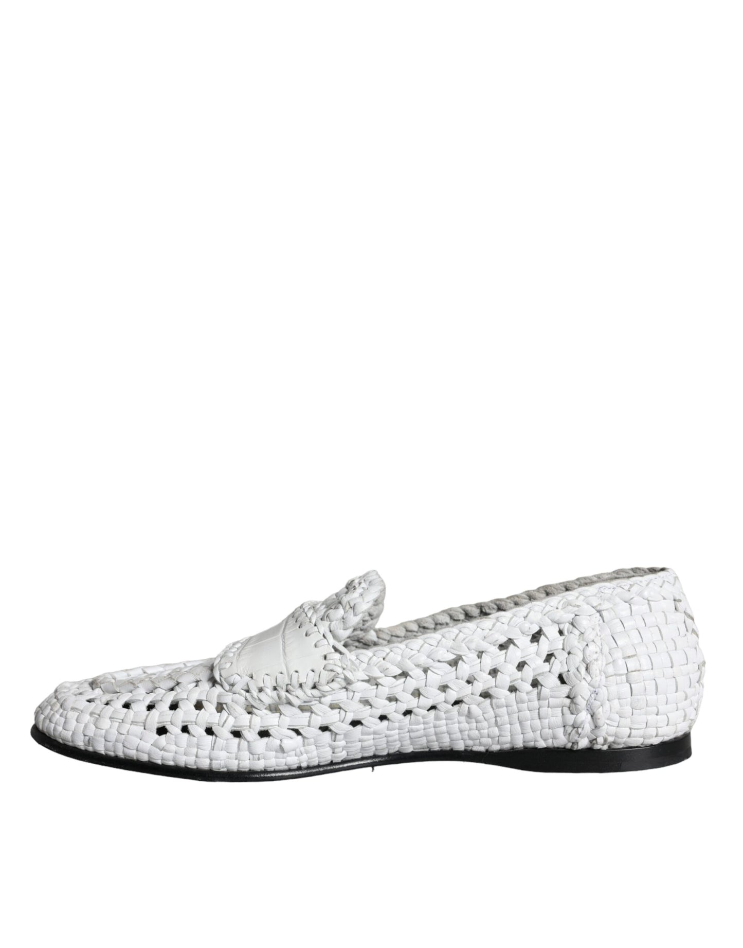 Dolce & Gabbana White Woven Leather Slip On Loafers Men Shoes