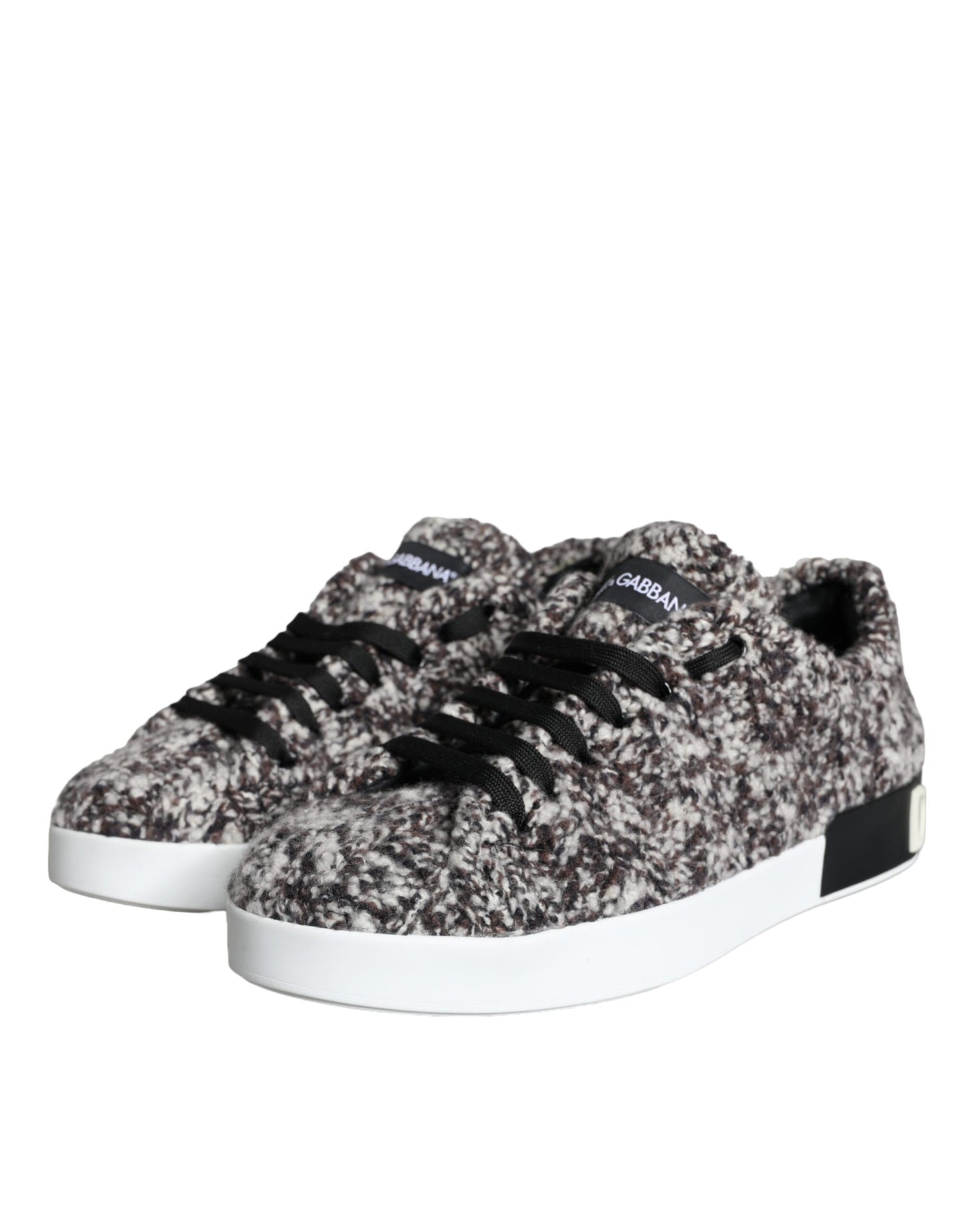 Dolce & Gabbana Black White Wool Low Top Men Sneakers Shoes