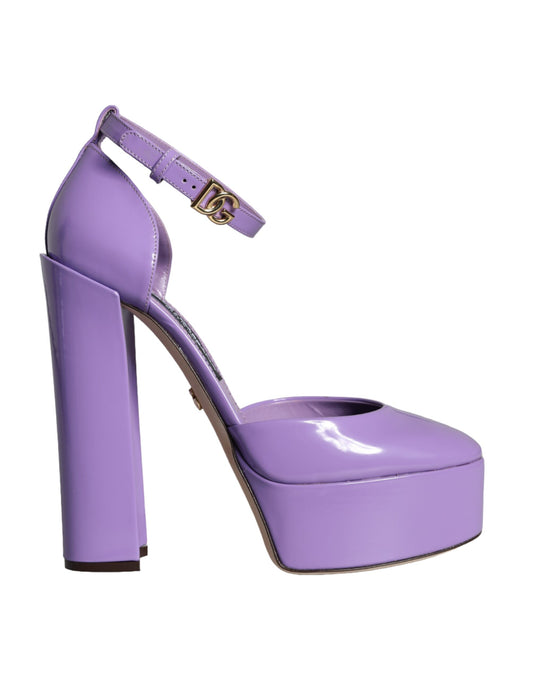 Dolce & Gabbana Purple Leather Platform Ankle Strap Sandals Shoes