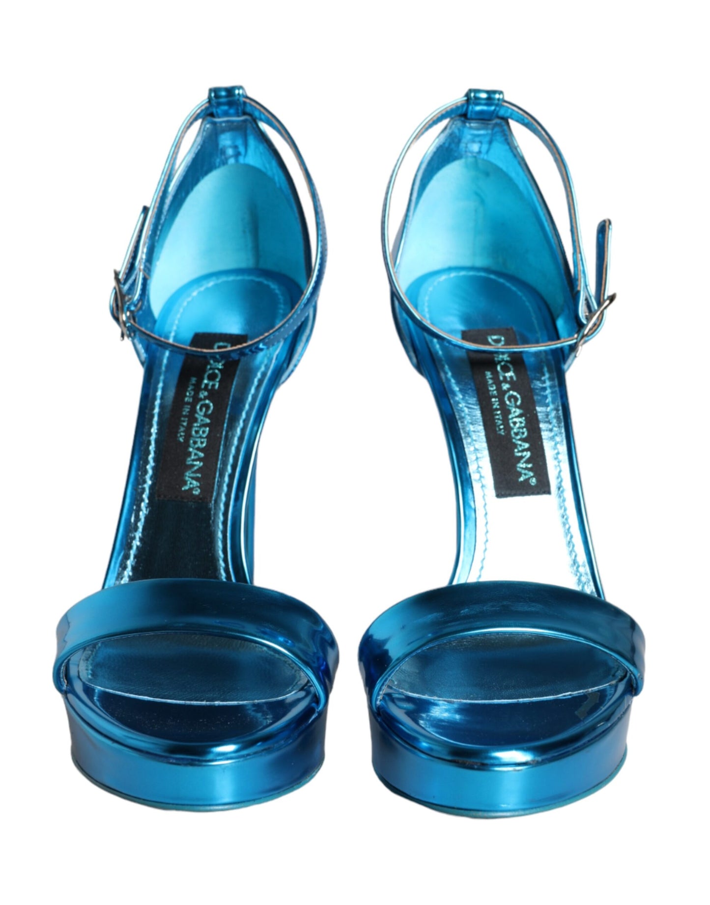 Dolce & Gabbana Metallic Blue Leather Keira Sandals Shoes