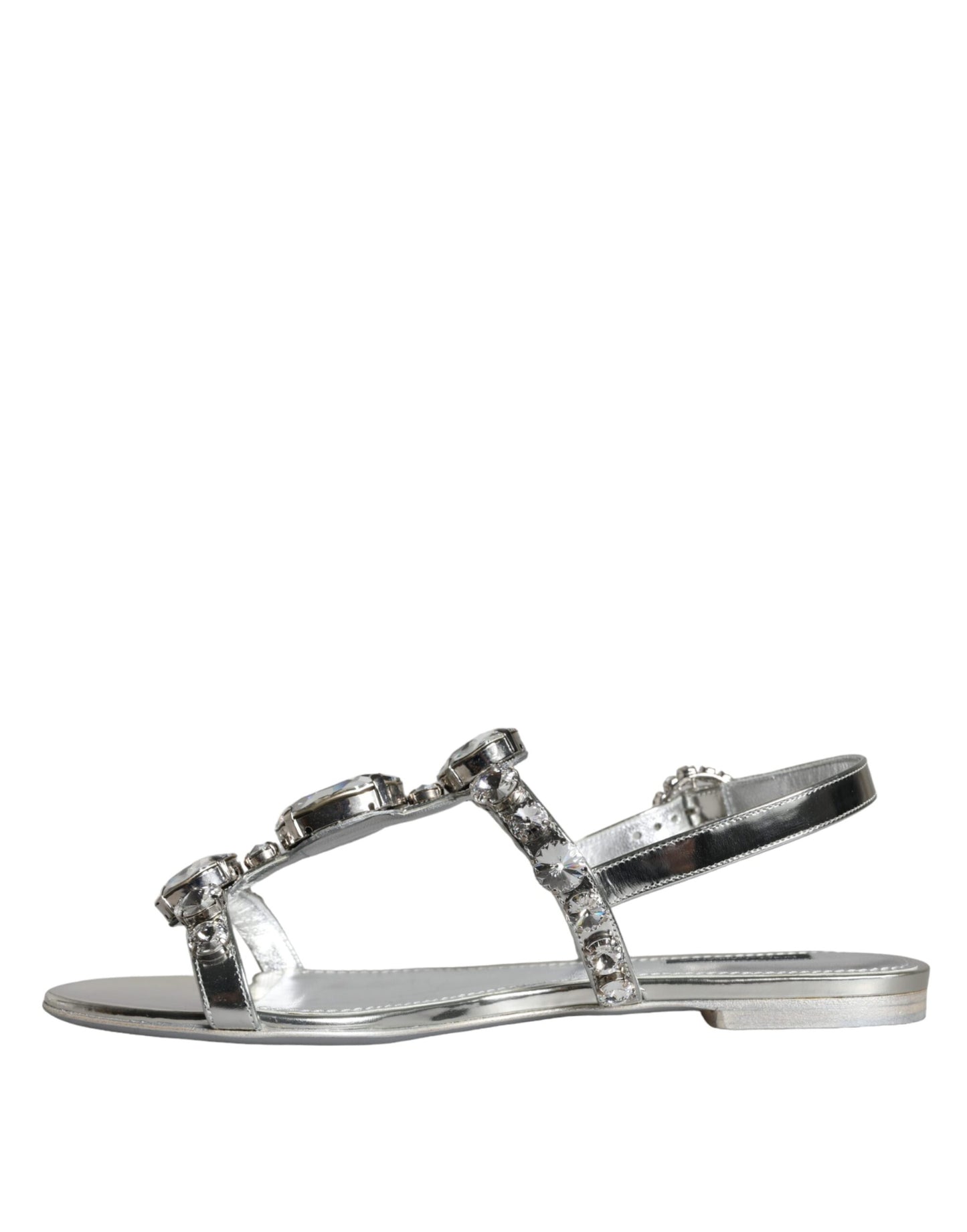 Dolce & Gabbana Silver Crystal Sandals Flats Flip Flops Shoes