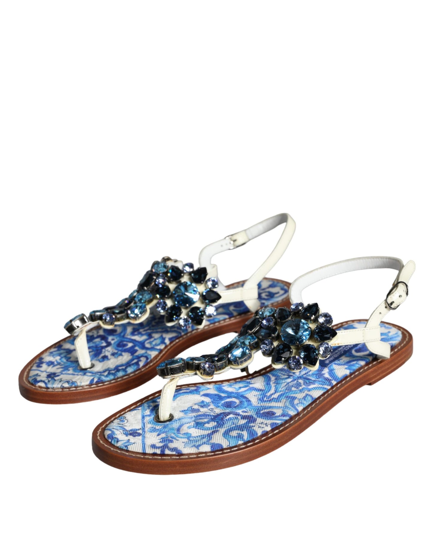 Dolce & Gabbana Multicolor Leather Crystals Flats Sandals Shoes