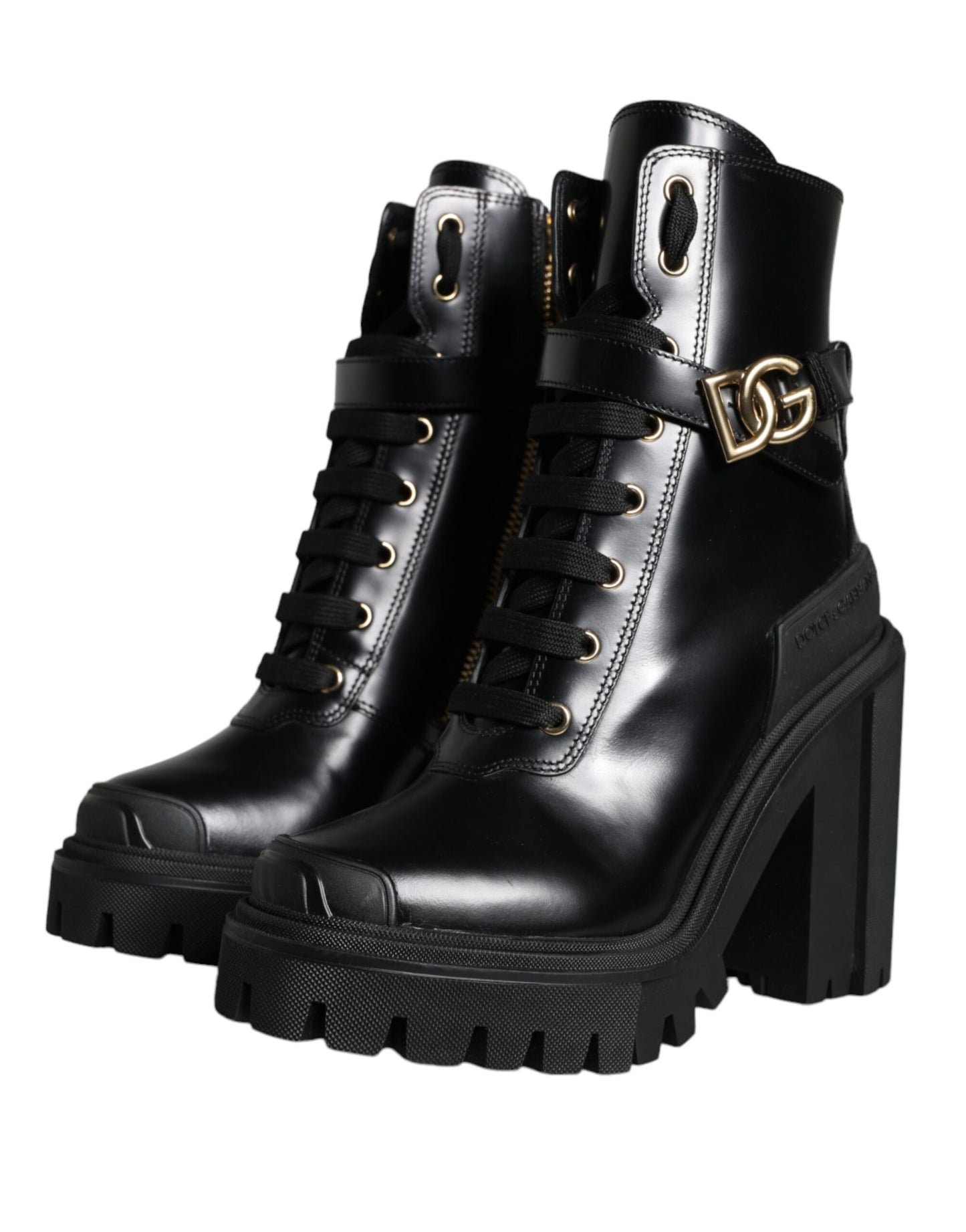 Dolce & Gabbana Black Calf Leather Logo Trekking Biker Boots Shoes