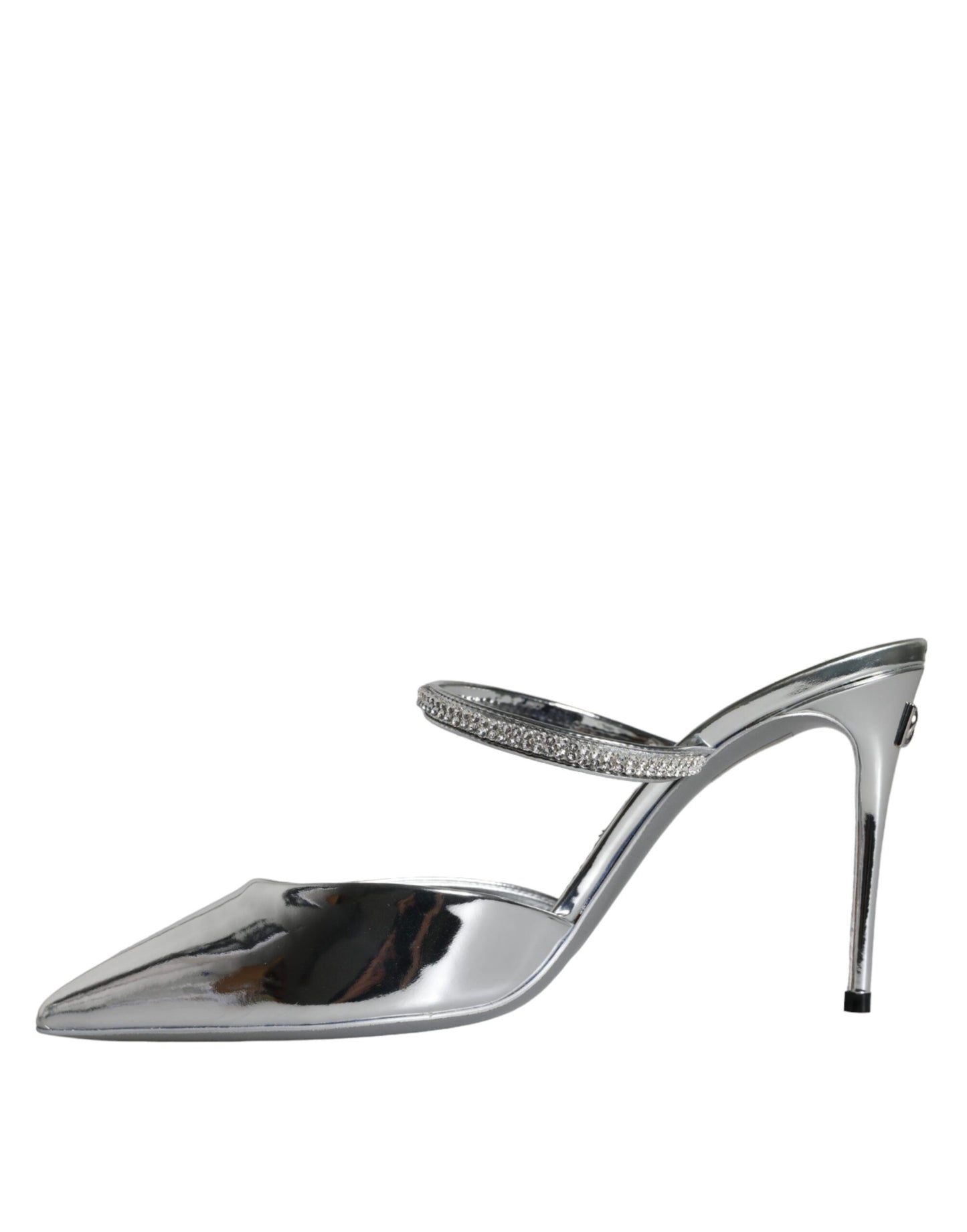 Dolce & Gabbana Silver Crystal Leather Slip On Sandals Shoes