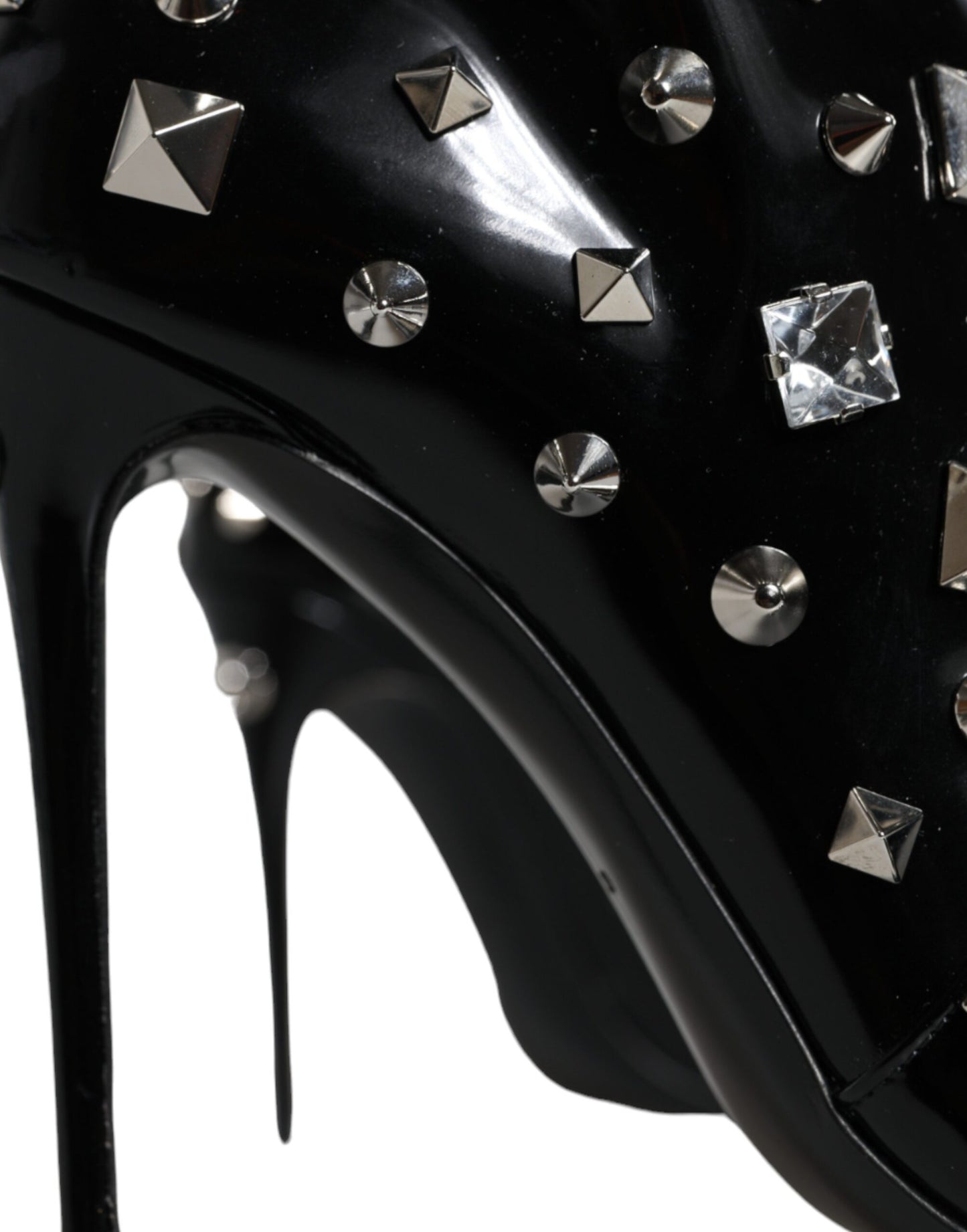 Dolce & Gabbana Black Leather Studs Crystal Ankle Boots Shoes