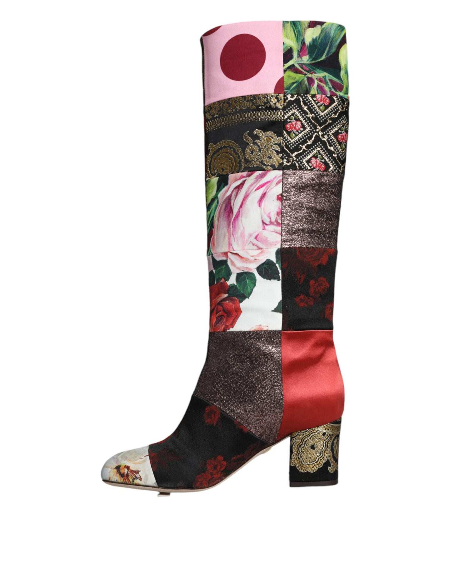 Dolce & Gabbana Multicolor Patchwork Print Heeled Boots Shoes