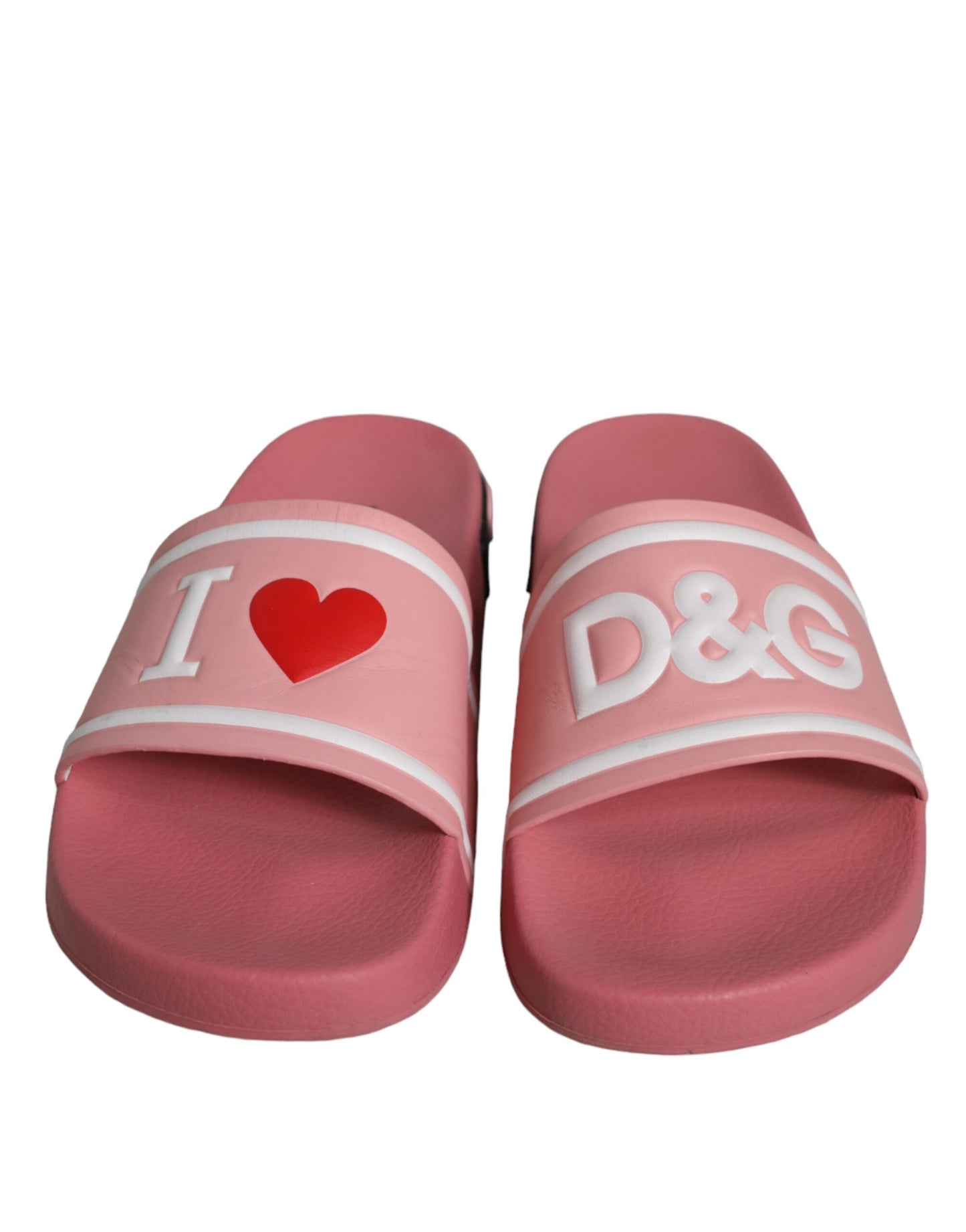 Dolce & Gabbana Pink Leather I Love D&G Sandals Slides Shoes