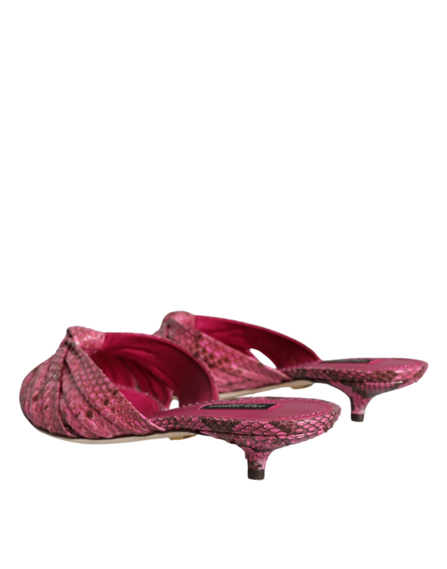 Dolce & Gabbana Pink Python Leather Kitten Heels Slides Shoes