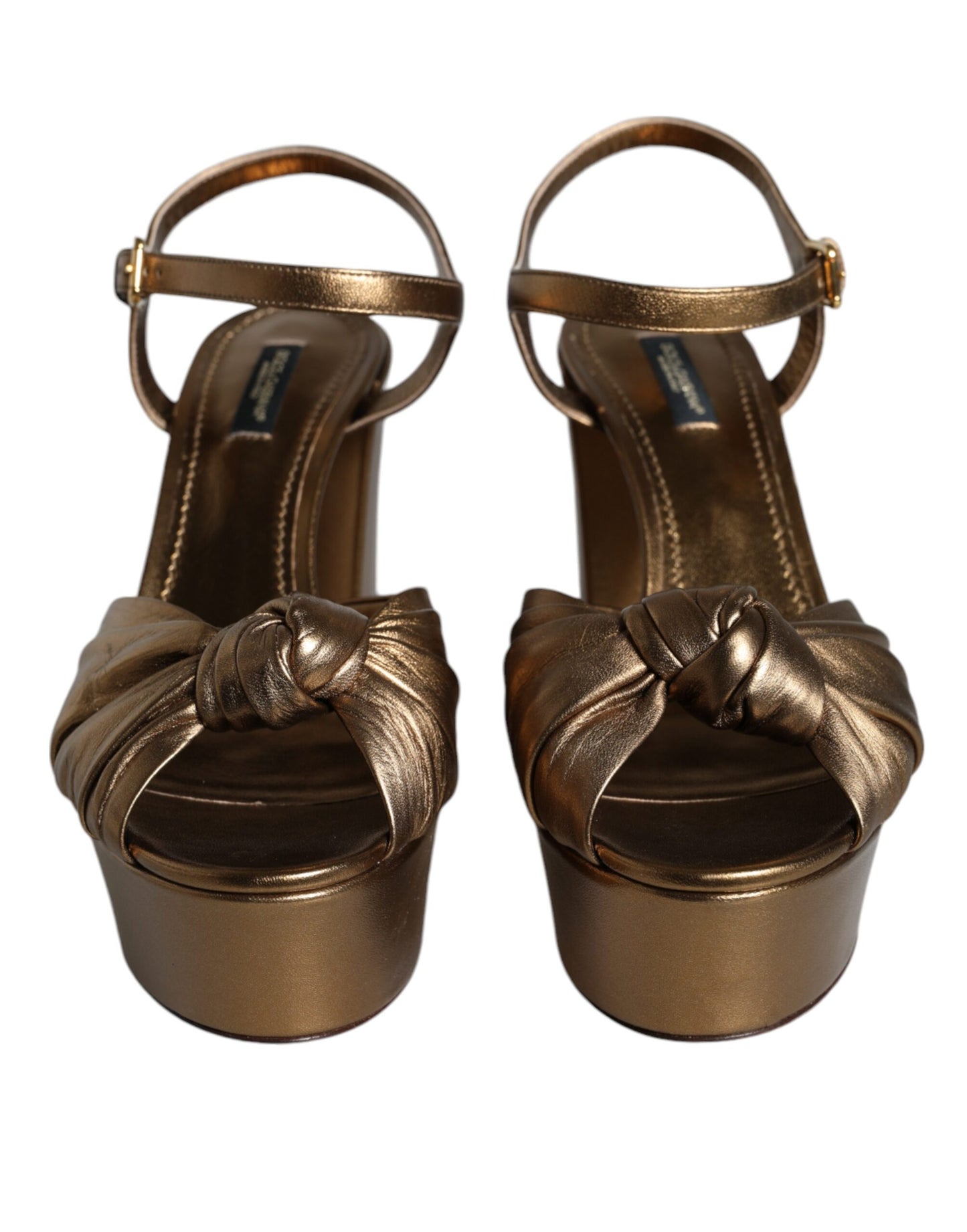 Dolce & Gabbana Gold Leather Platform Keira Sandals Shoes