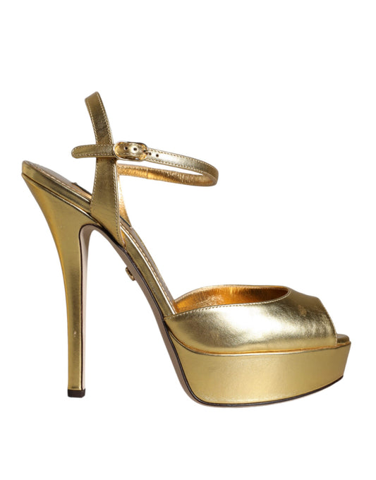 Dolce & Gabbana Gold Bette Leather Heels Sandals Shoes