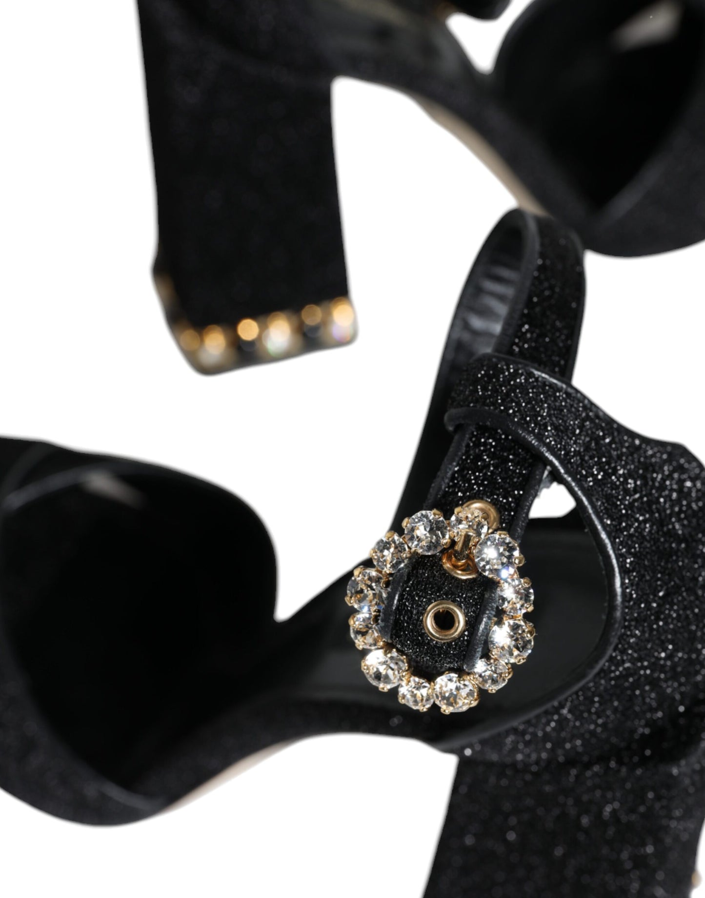 Dolce & Gabbana Black Crystal Ankle Strap Sandals Shoes