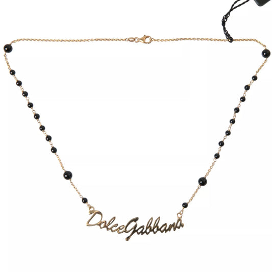 Dolce & Gabbana Gold Sterling Silver 925 Black Beaded Rosary Chain Necklace