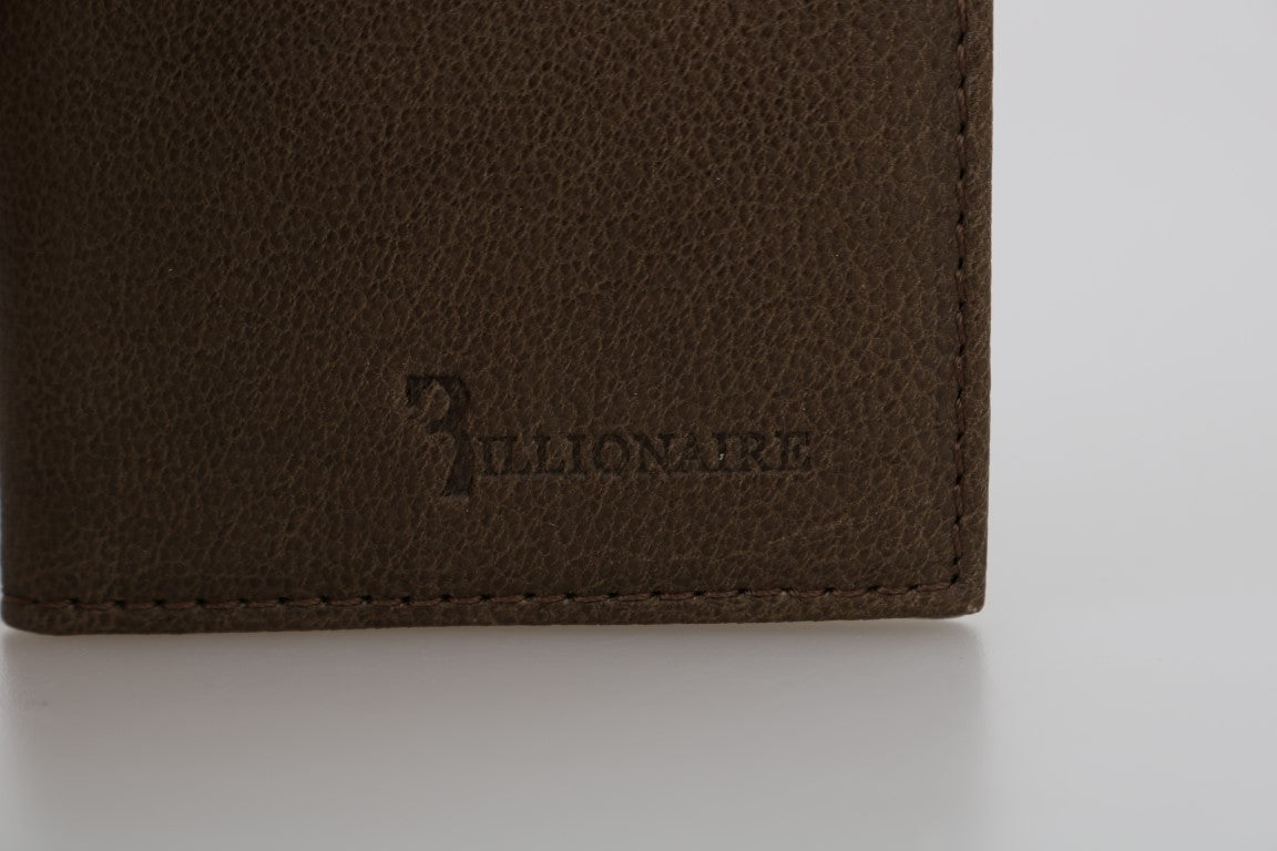 Portefeuille à deux volets en cuir marron Billionaire Italian Couture