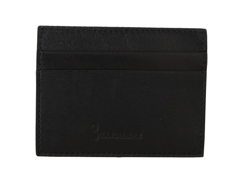 Portefeuille porte-cartes en cuir noir Billionaire Italian Couture