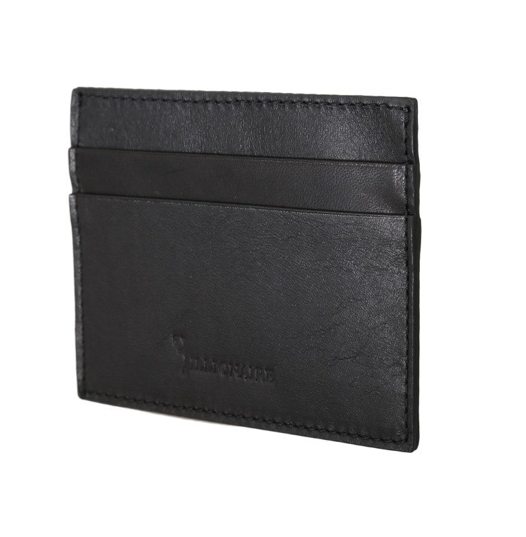 Portefeuille porte-cartes en cuir noir Billionaire Italian Couture