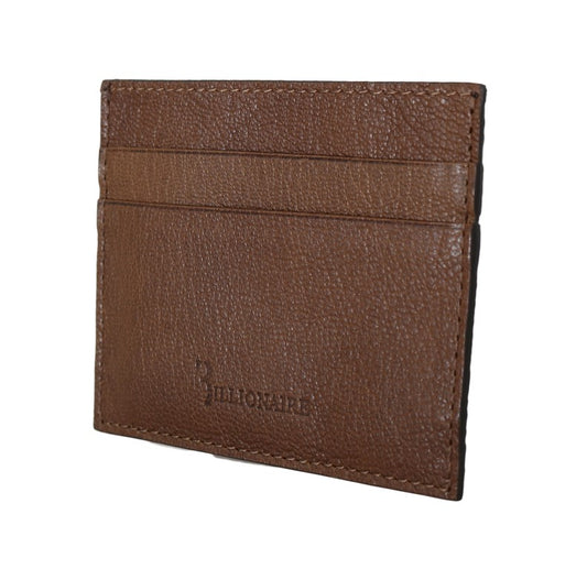 Portefeuille porte-cartes en cuir marron Billionaire Italian Couture