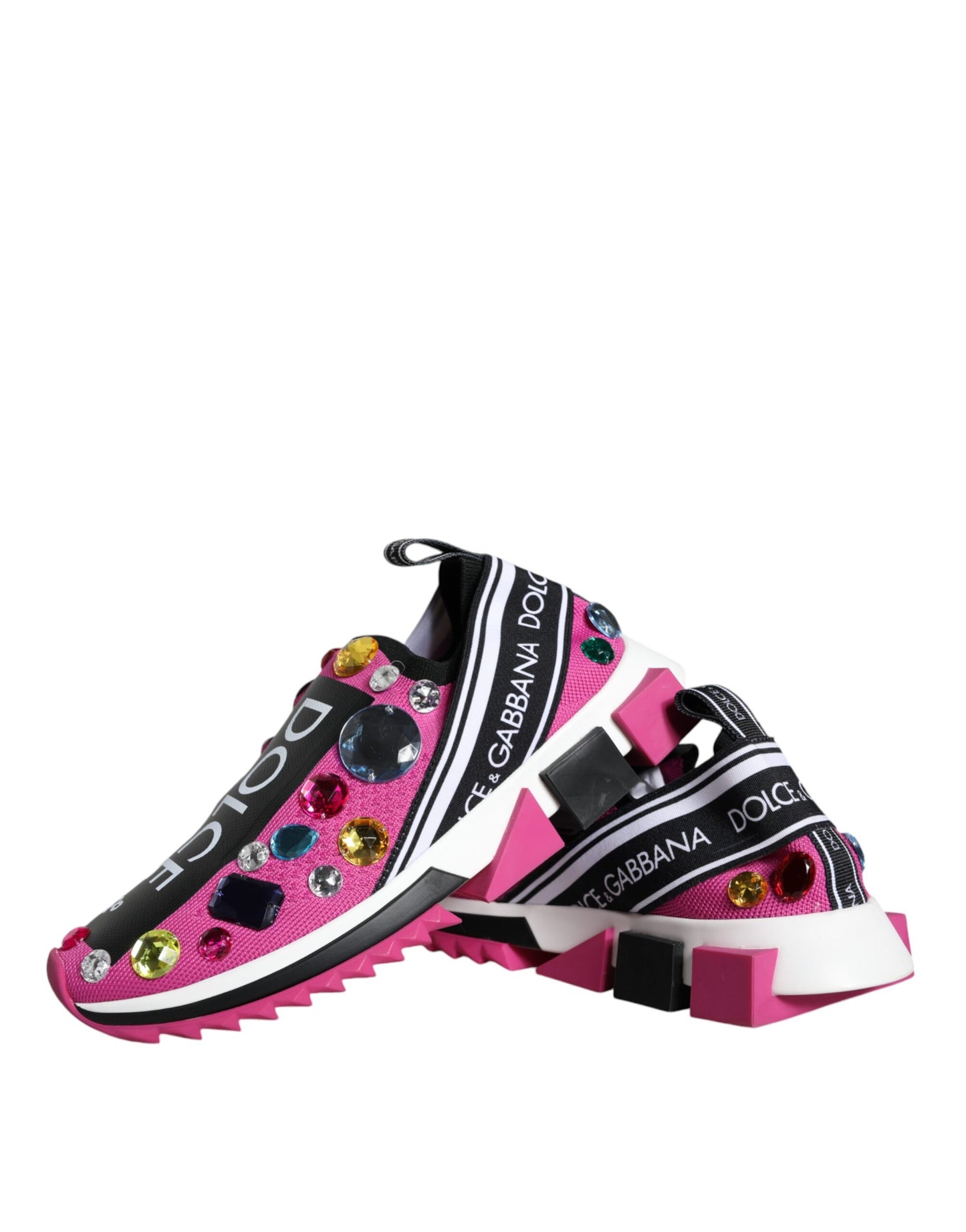 Dolce & Gabbana Pink Sorrento Crystals Low Top Sneakers Shoes