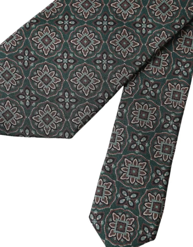 Dolce & Gabbana Green Patterned 100% Silk Adjustable Men Tie