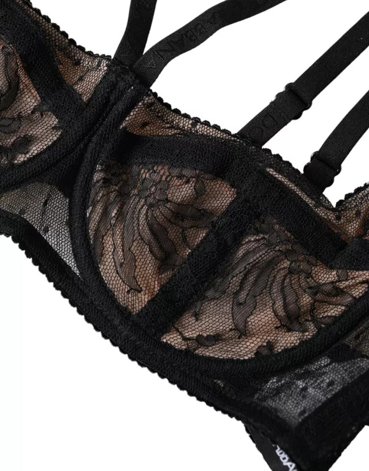 Dolce & Gabbana Black Floral Lace Nylon Balconcino Bra Underwear