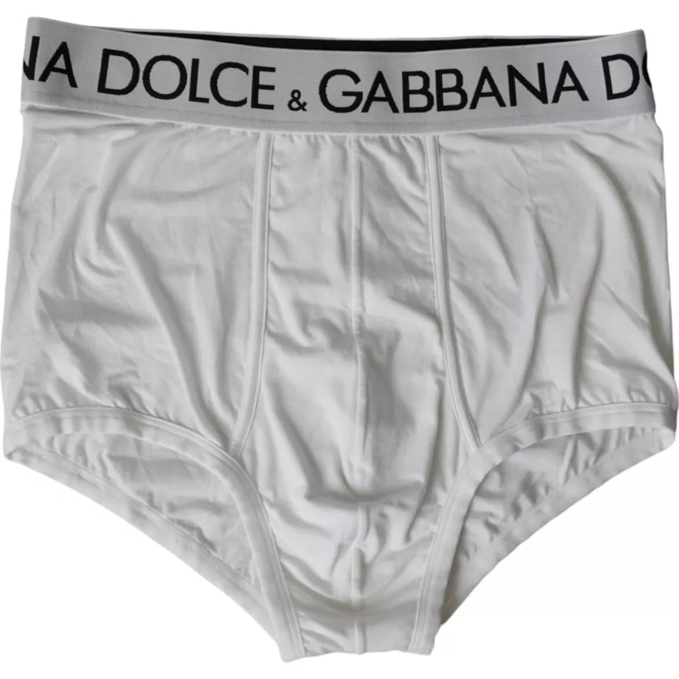 Dolce & Gabbana White Logo Cotton Stretch Brando Slip Underwear