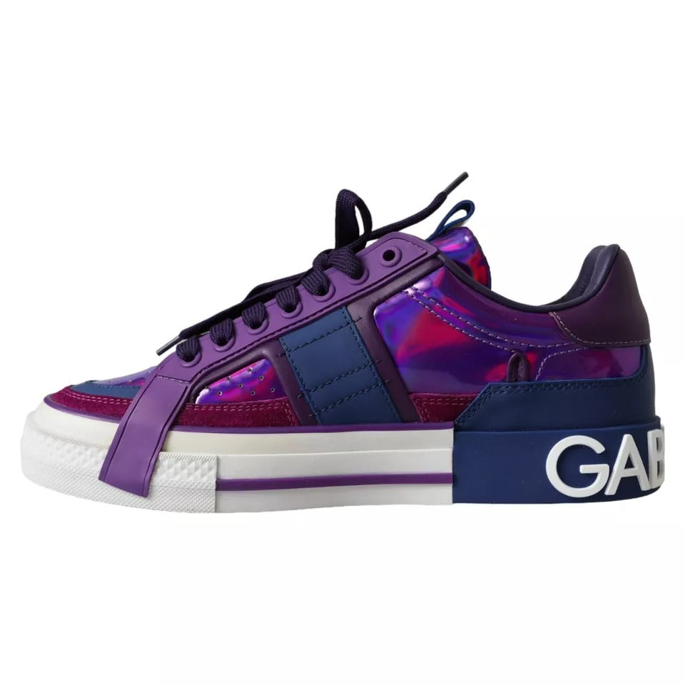 Dolce & Gabbana Purple Leather Low Top Sneakers Men Shoes