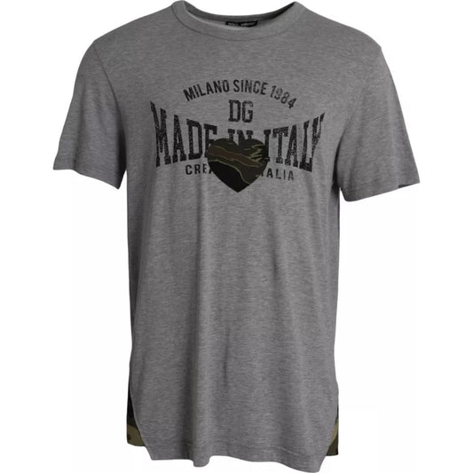 Dolce & Gabbana Gray Graphic Print Cotton Round Neck T-shirt