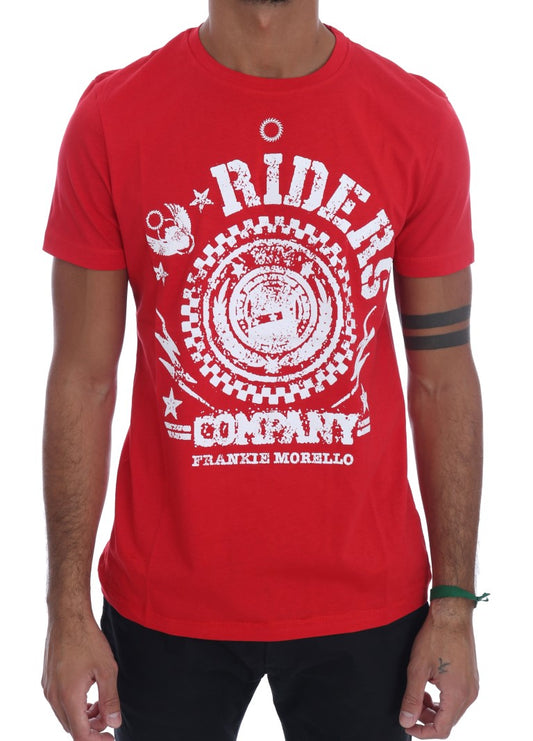 Frankie Morello T-shirt à col rond en coton rouge RIDERS