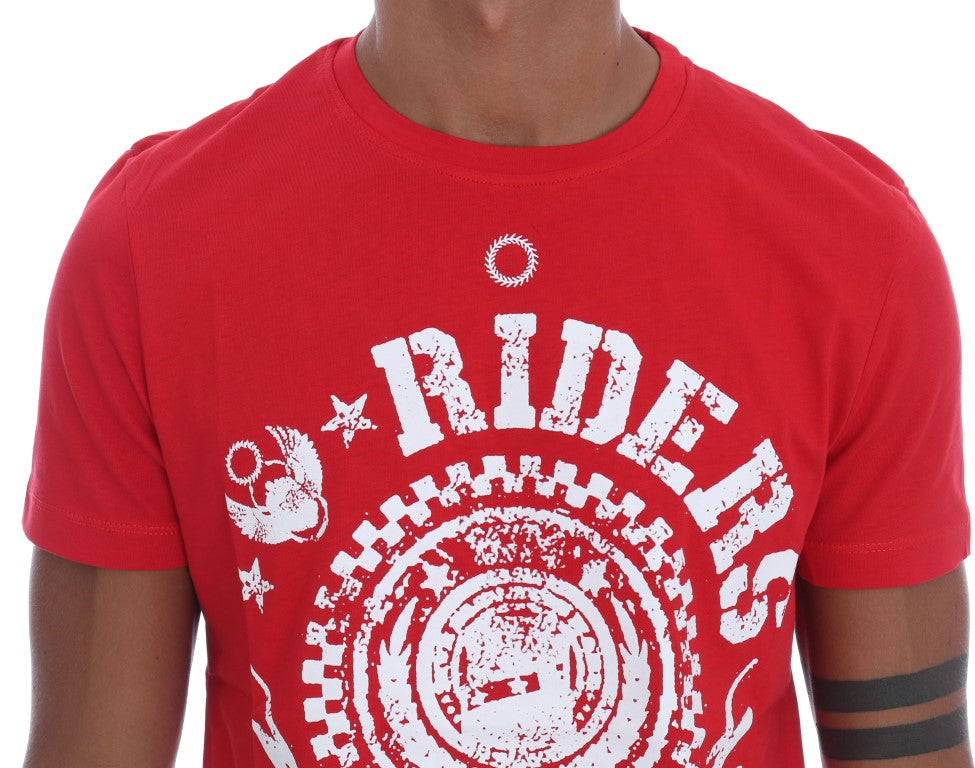 Frankie Morello Rotes Baumwoll-RIDERS-T-Shirt mit Rundhalsausschnitt