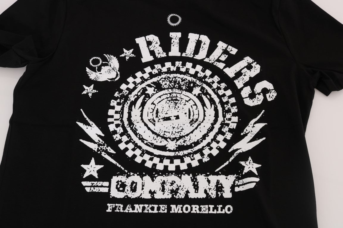 Frankie Morello Schwarzes Baumwoll-RIDERS-T-Shirt mit Rundhalsausschnitt