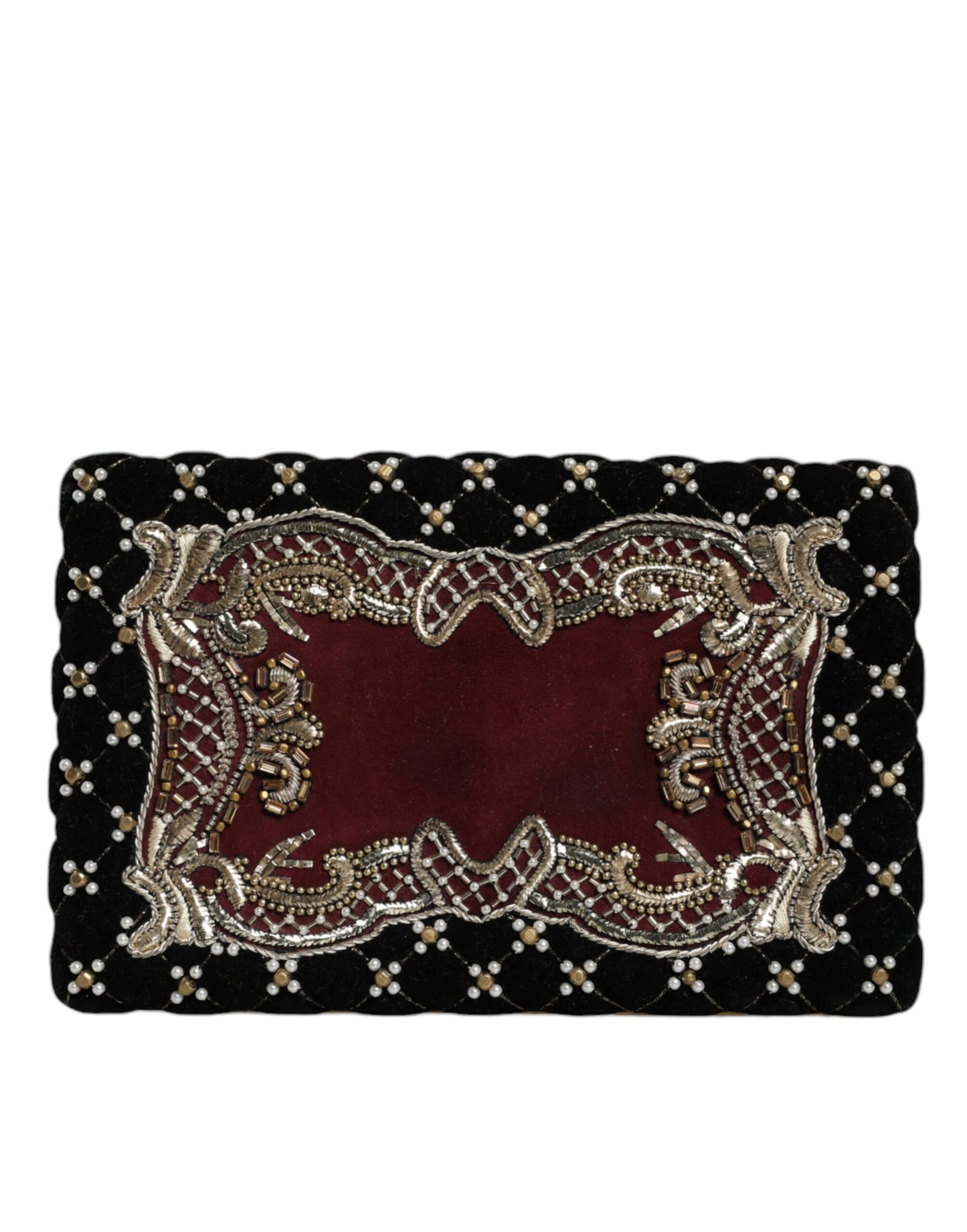 Dolce & Gabbana Bordeaux Black Velvet Gold Frame Clutch Evening Purse Bag