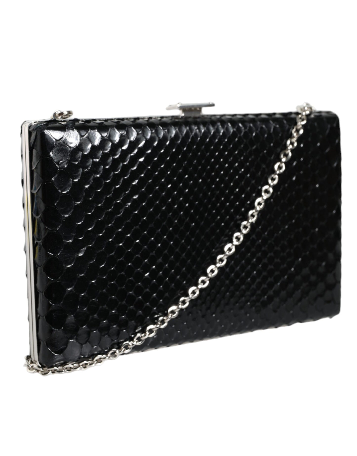 Dolce & Gabbana Black Leather Silver Frame Clutch Mini Crossbody Bag