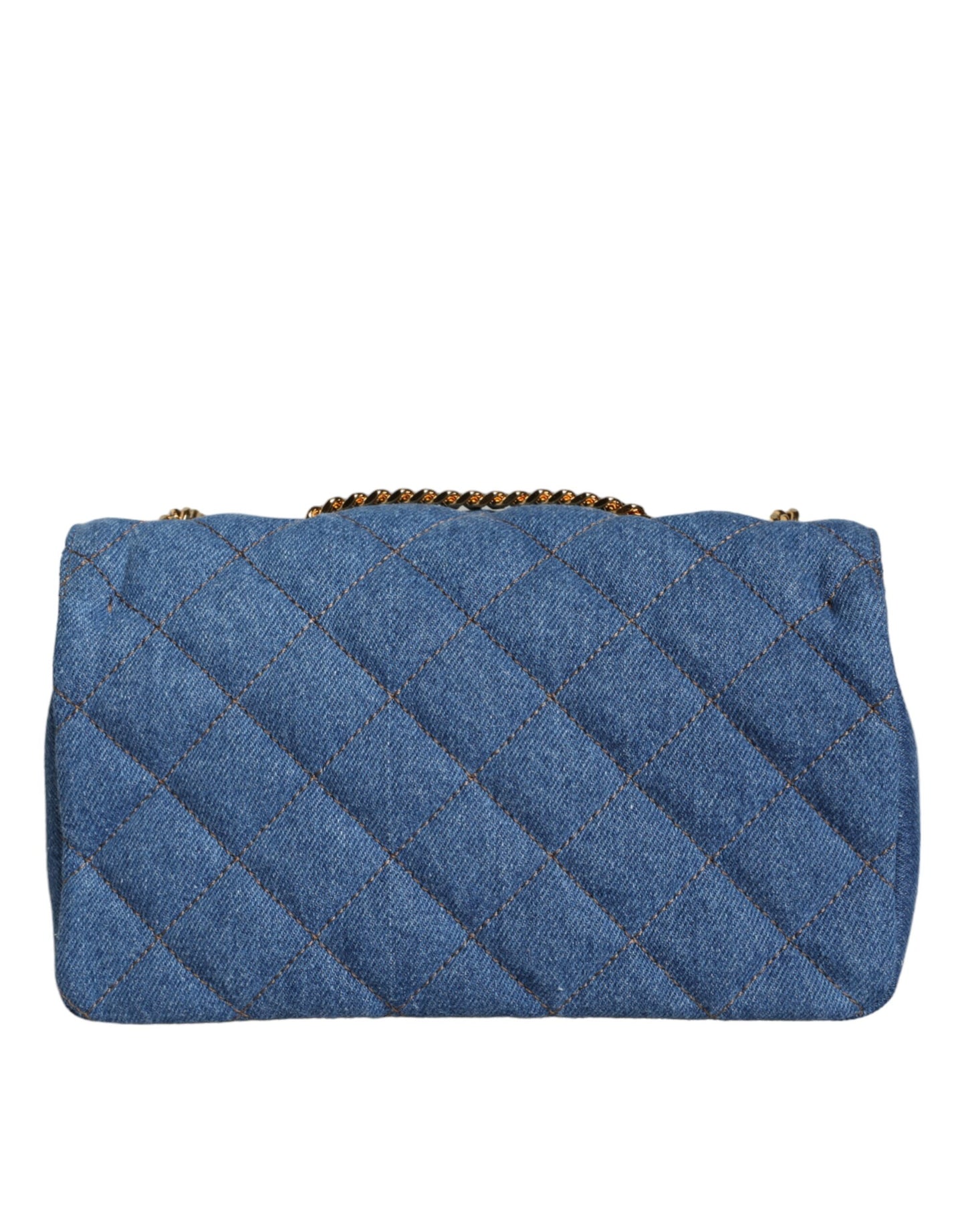 Versace Blue Quilted Denim Leather Crossbody Shoulder Bag