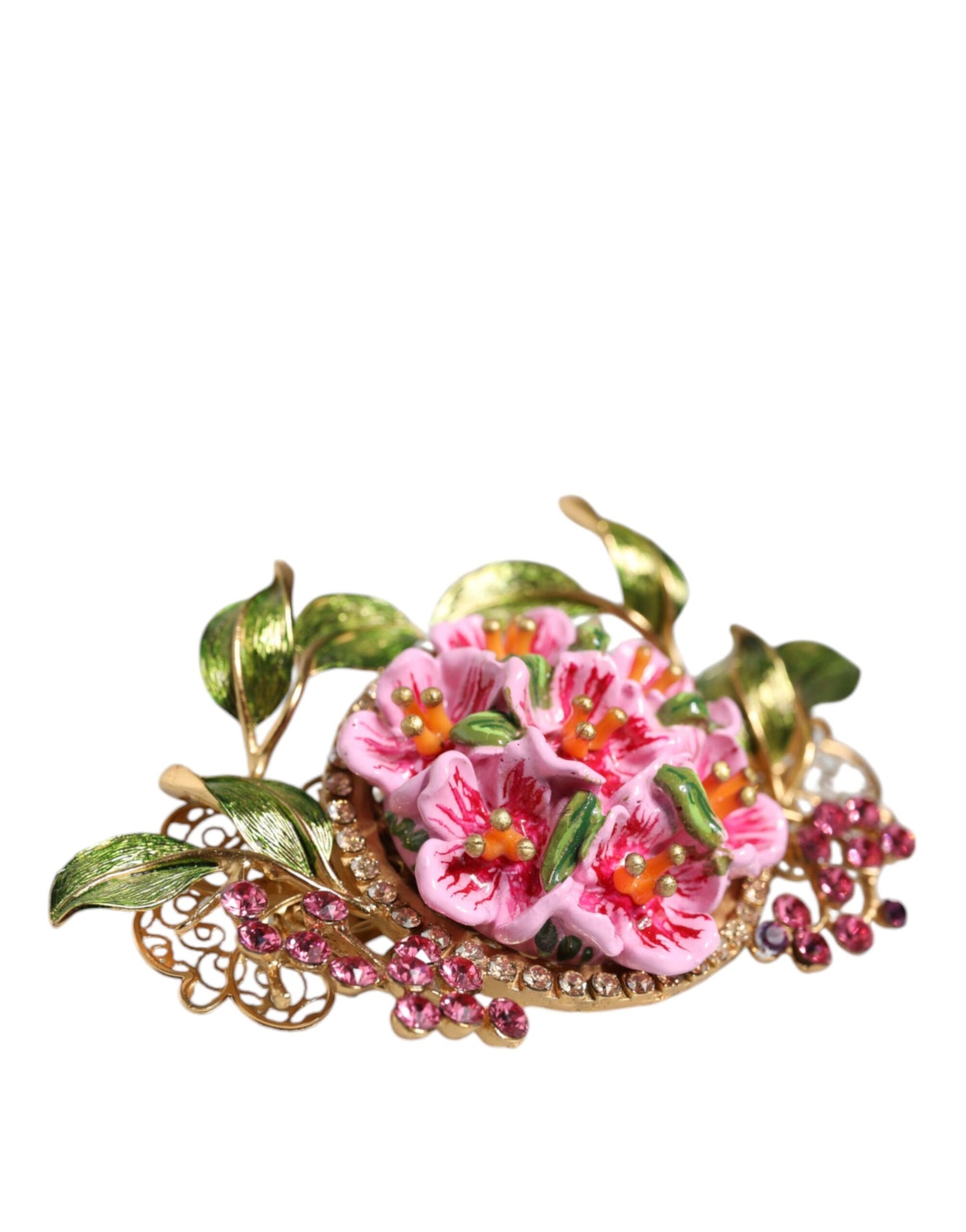 Dolce & Gabbana Gold Tone Brass Crystal Floral Hair Clip