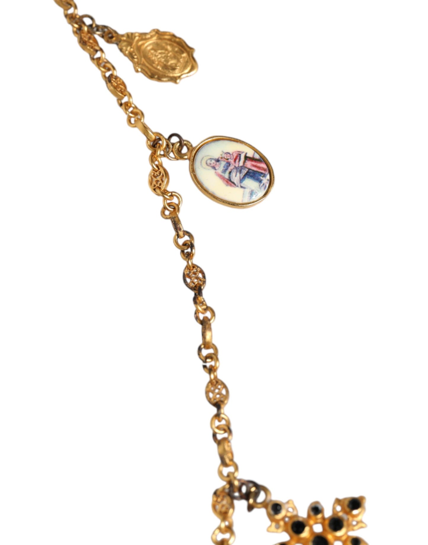 Dolce & Gabbana Gold Tone Brass Chain Religious Cross Pendant Necklace