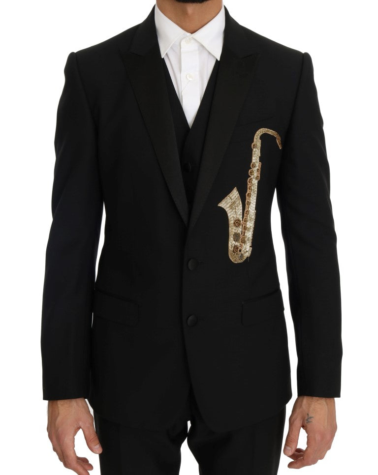 Dolce &amp; Gabbana Costume slim saxophone en laine et soie noire