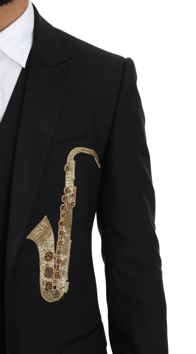 Dolce &amp; Gabbana Costume slim saxophone en laine et soie noire